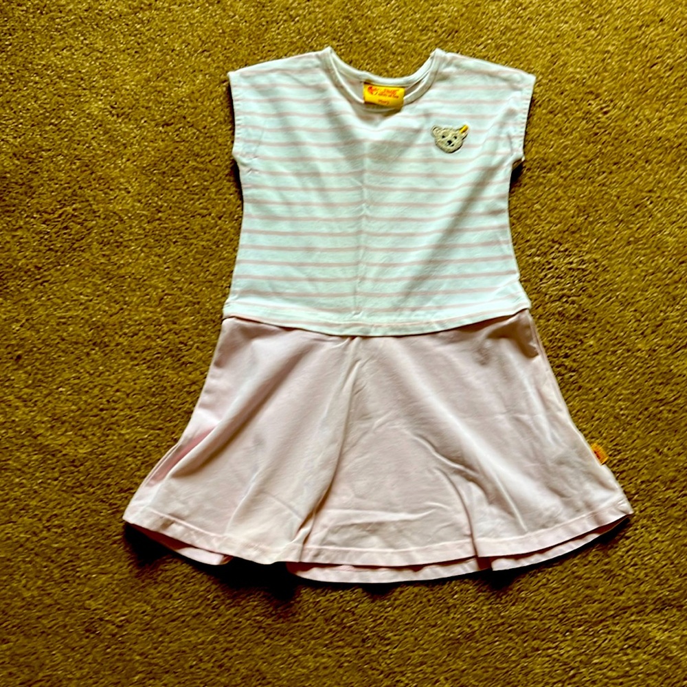 Baby pink and cream striped dress